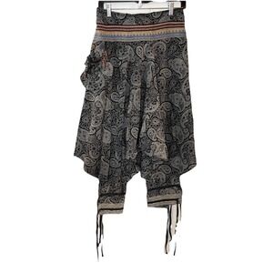 Paisley Black Harem Pants OS Black Embroidered Hippie Yoga Casual Boho Tie